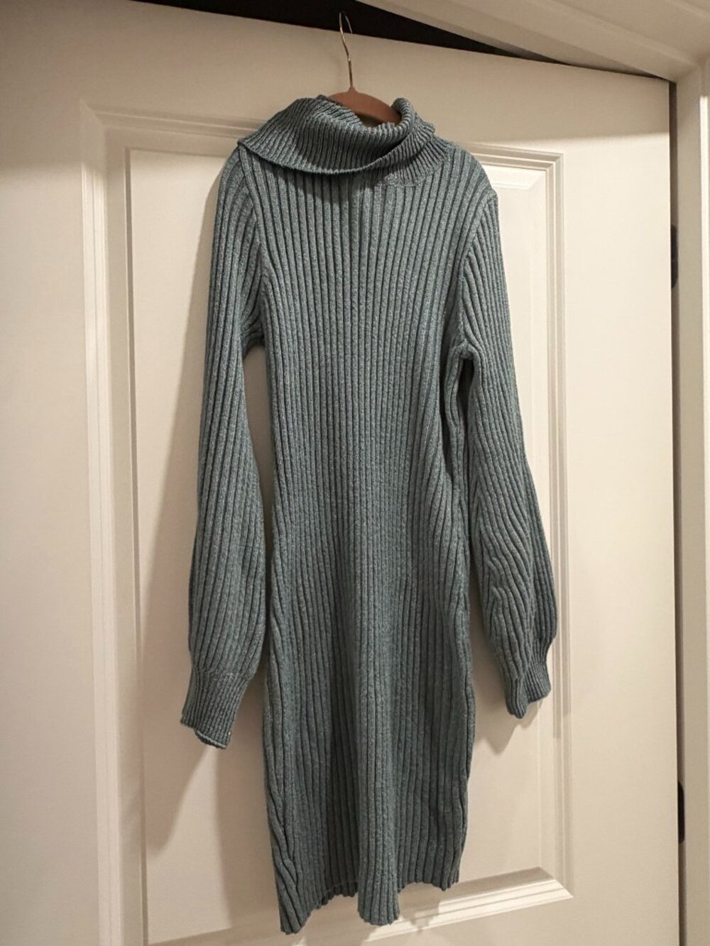 SHEIN Sage Green Ribbed Turtleneck Sweater Dress XS